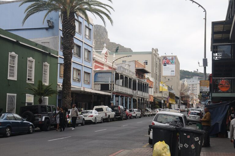 Historic buildings and traffic along Long Street in Cape Town