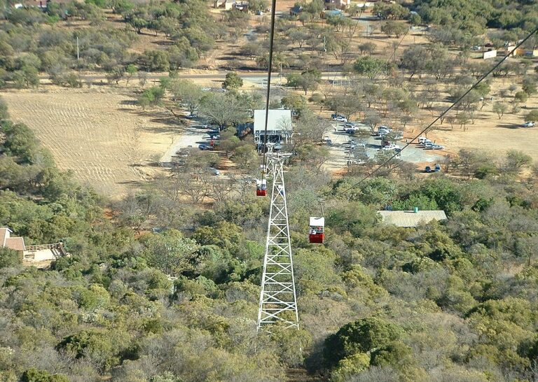 Cableway towers crossing a hillside at Hartbeespoort