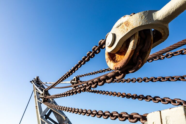 Historic crane pulley and chains at the V&A Waterfront